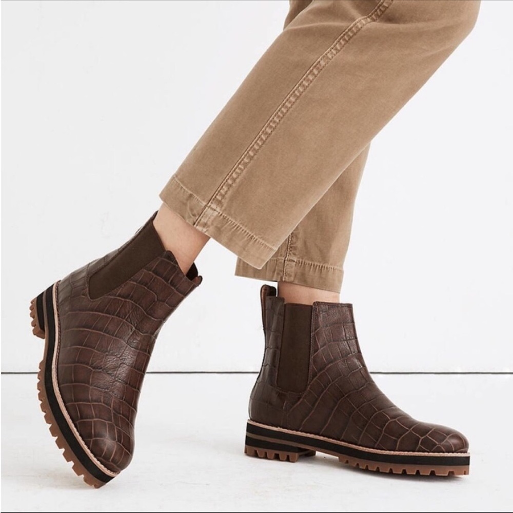 Madewell Ivy Chelsea Boot Brown Embossed Croc Leather